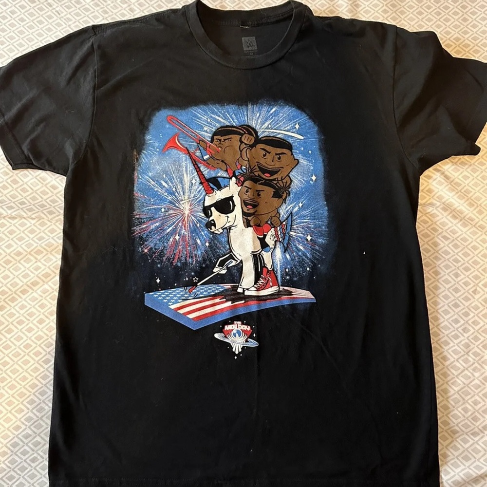 WWE New Day 4th of July Shirt Unicorn XL Kofi Kingston, Xavier Woods, Big E.